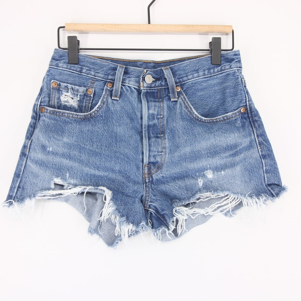 Levis 501 Jean Shorts Womens 26 Blue Cut Off High Rise Button Fly Denim